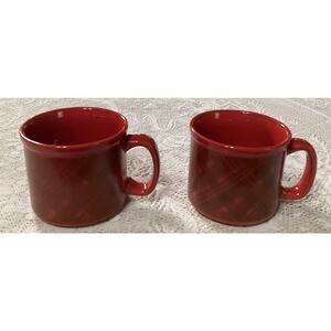Set of 2 Red Plaid Mug Coffee Cups Dat'l Do It Inc.